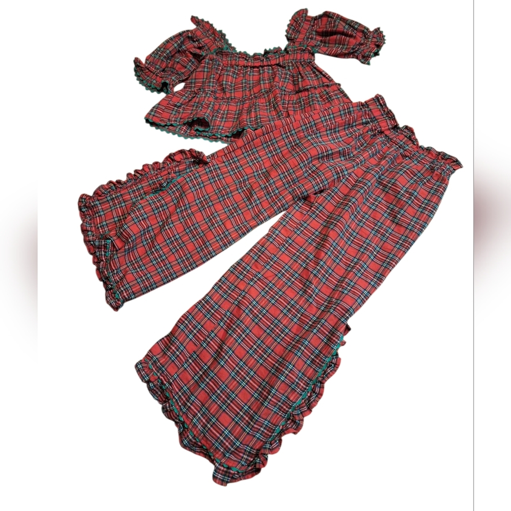 Funky Red Plaid Ruffle Two-Piece Lounge Set or Pajamas Bohemian KIDCORE MEDIUM